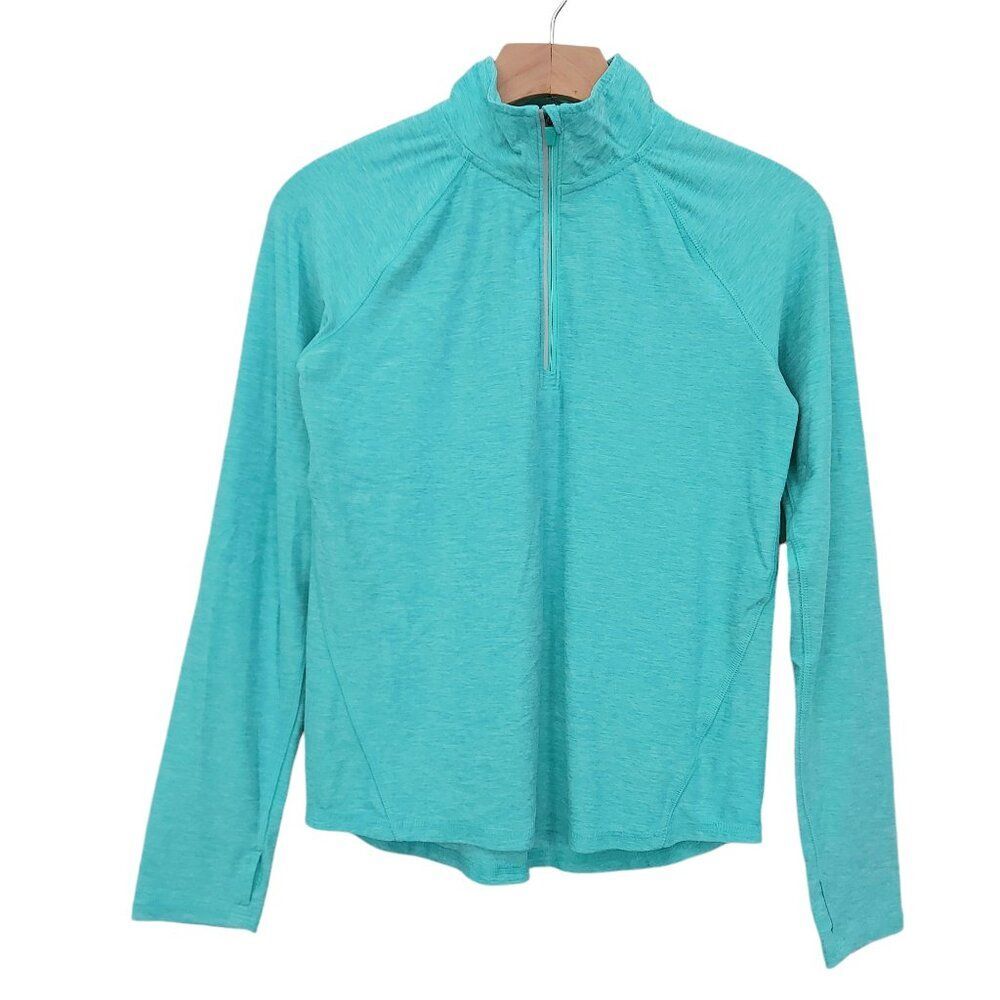 Old Navy Active Top Youth XL/14 Green 1/4 Zip Thumbhole Marled Athletic Running